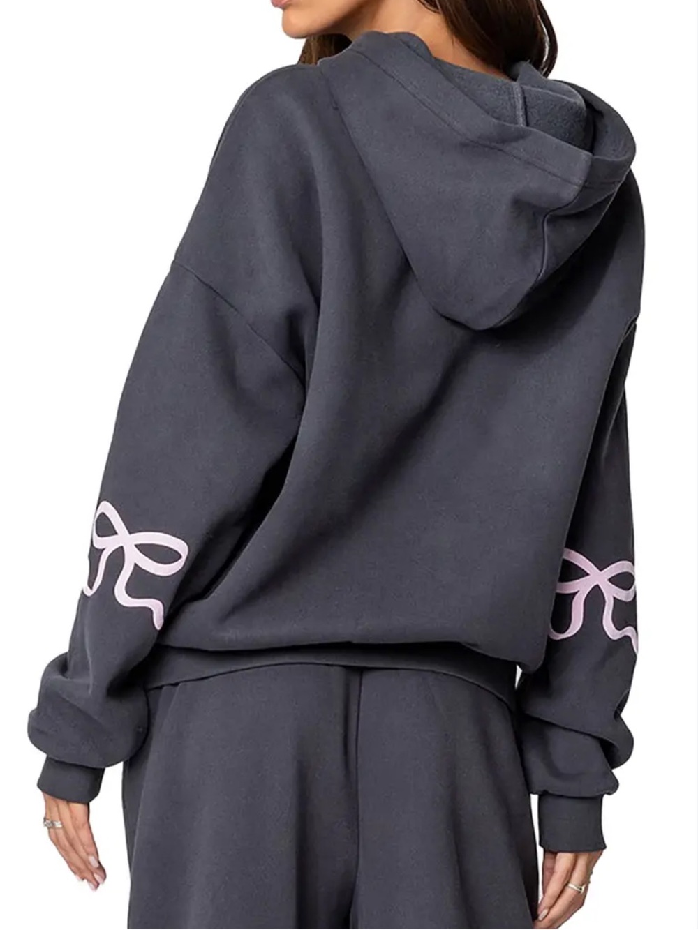 Edikted Bonney Bow Oversize Hooded Sweatshirt Gray Size Large